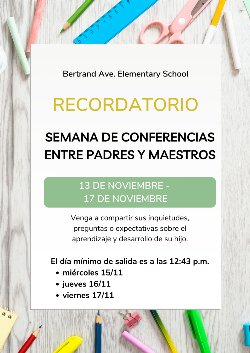 Flyer with pencils indicating parent teacher conf info in spanish